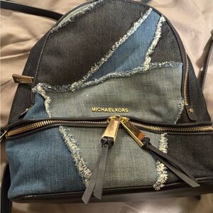 NWOT Michael Kors Blue Denim & Leather Patchwork Backpack Purse